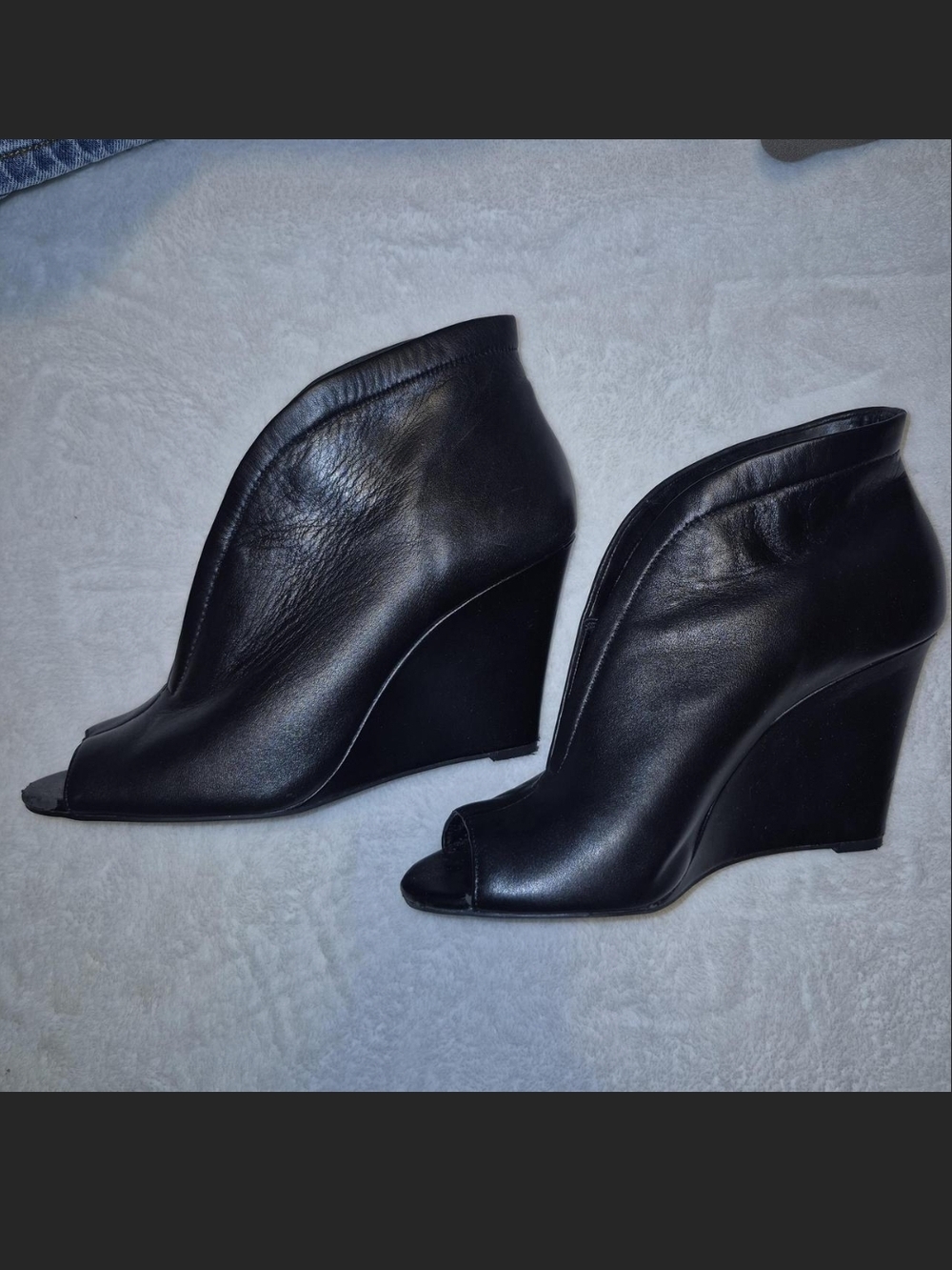 Jessica Simpson Black Leather Peep-Toe Wedge Booties